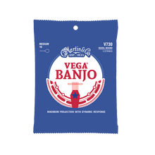 Load image into Gallery viewer, Martin V730 Vega 5 string banjo nickel medium wound strings packaging blue and white design
