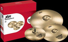 Load image into Gallery viewer, SABIAN XSR5005B Performance Set 3-Pack cymbals with 14" hi-hats, 16" crash, and 20" ride in red packaging
