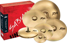 Load image into Gallery viewer, SABIAN XSR5007SB cymbal set with 6-piece drum cymbals including splash, hats, crashes, and ride with red SABIAN box
