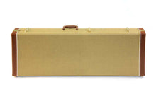 Load image into Gallery viewer, Deluxe Tweed hardshell rectangle electric guitar case with heavy vinyl covering and brown leather accents
