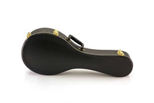 Load image into Gallery viewer, Deluxe arch top hardshell mandolin case with black vinyl exterior and gold hardware
